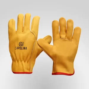 Leather Driving Gloves Men - Yellow Cow Grain Tactical Grip Elastic Fit